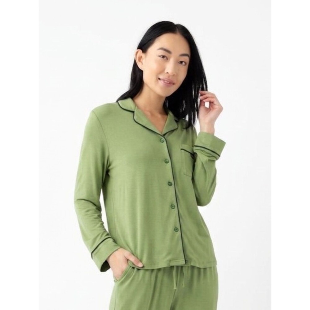 Cozy Earth Bamboo Stretch Knit Long Sleeve Pajama Top Size XS Green